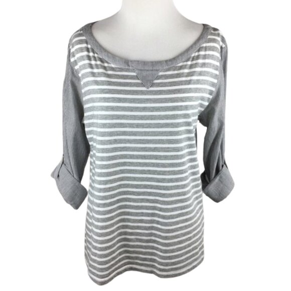 Anthropologie Postmark Conductor Stripe Top Gray - Picture 3 of 7